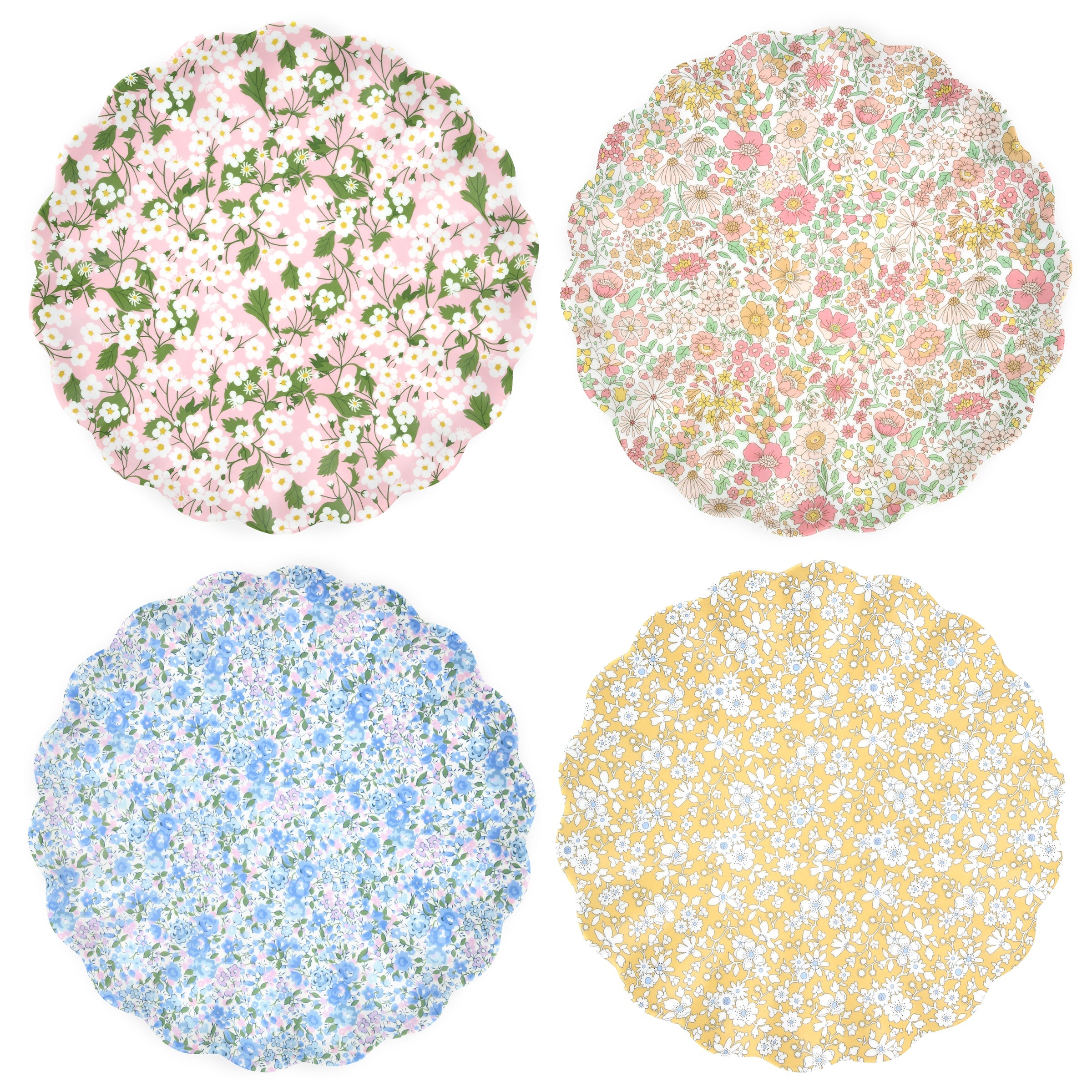 9.75" Floral Scalloped Melamine Dinner Plates, Set of 4