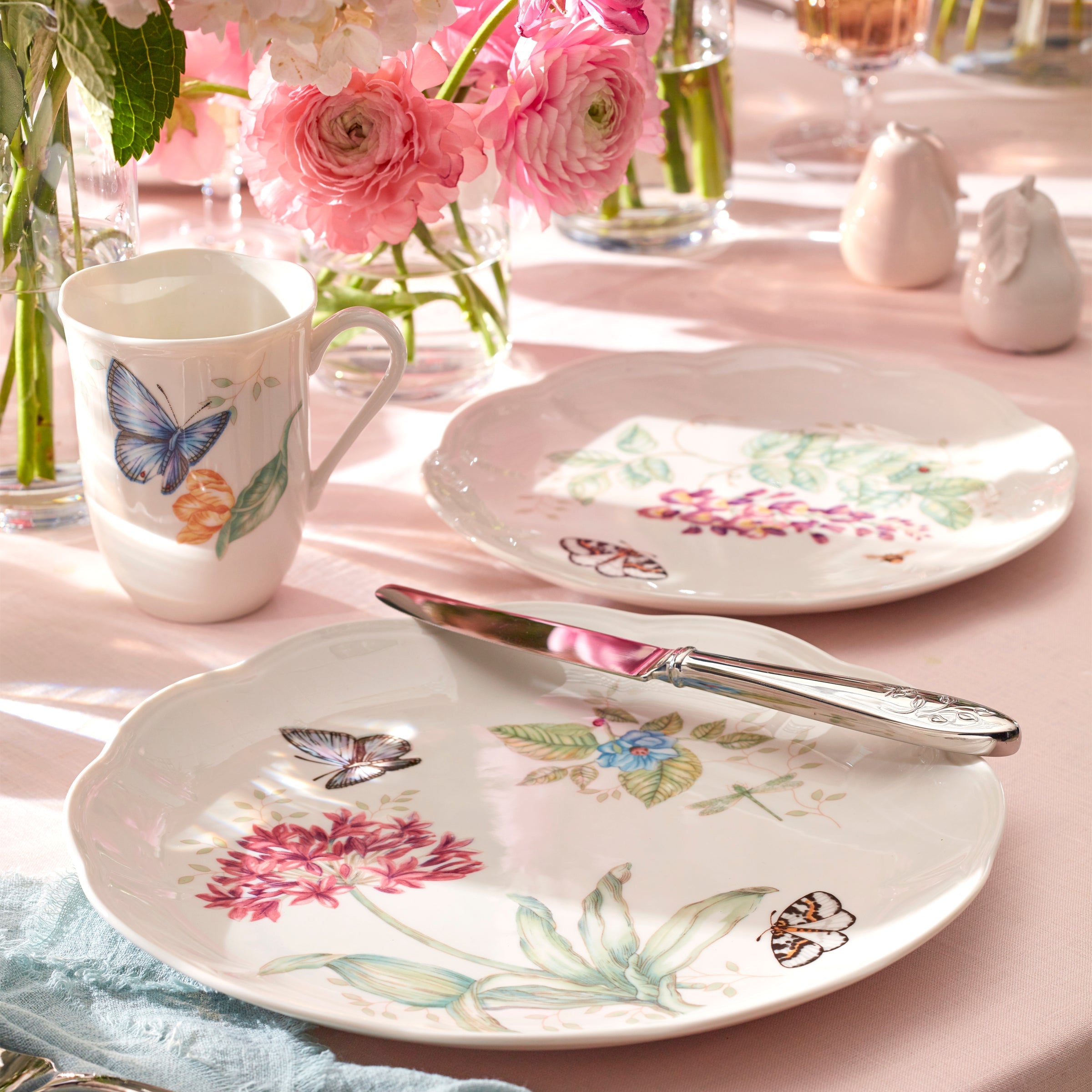 Blue Butterfly Scalloped Porcelain Dinner Plate - Image 2