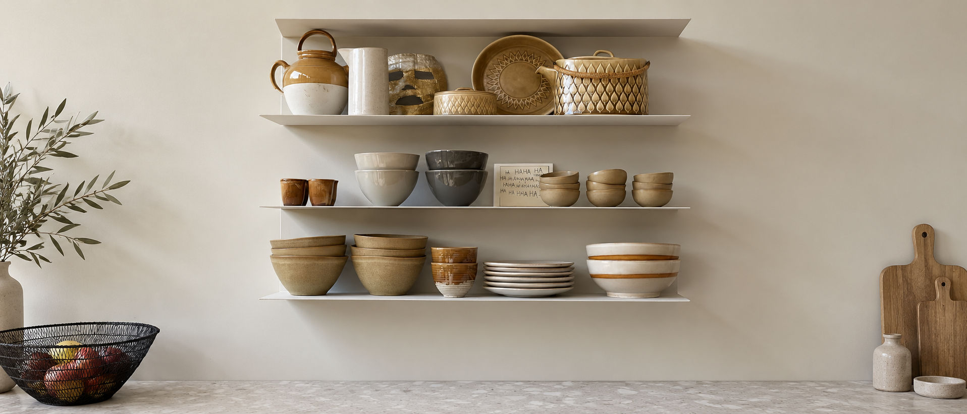 Ceramic forms arranged for an everyday table