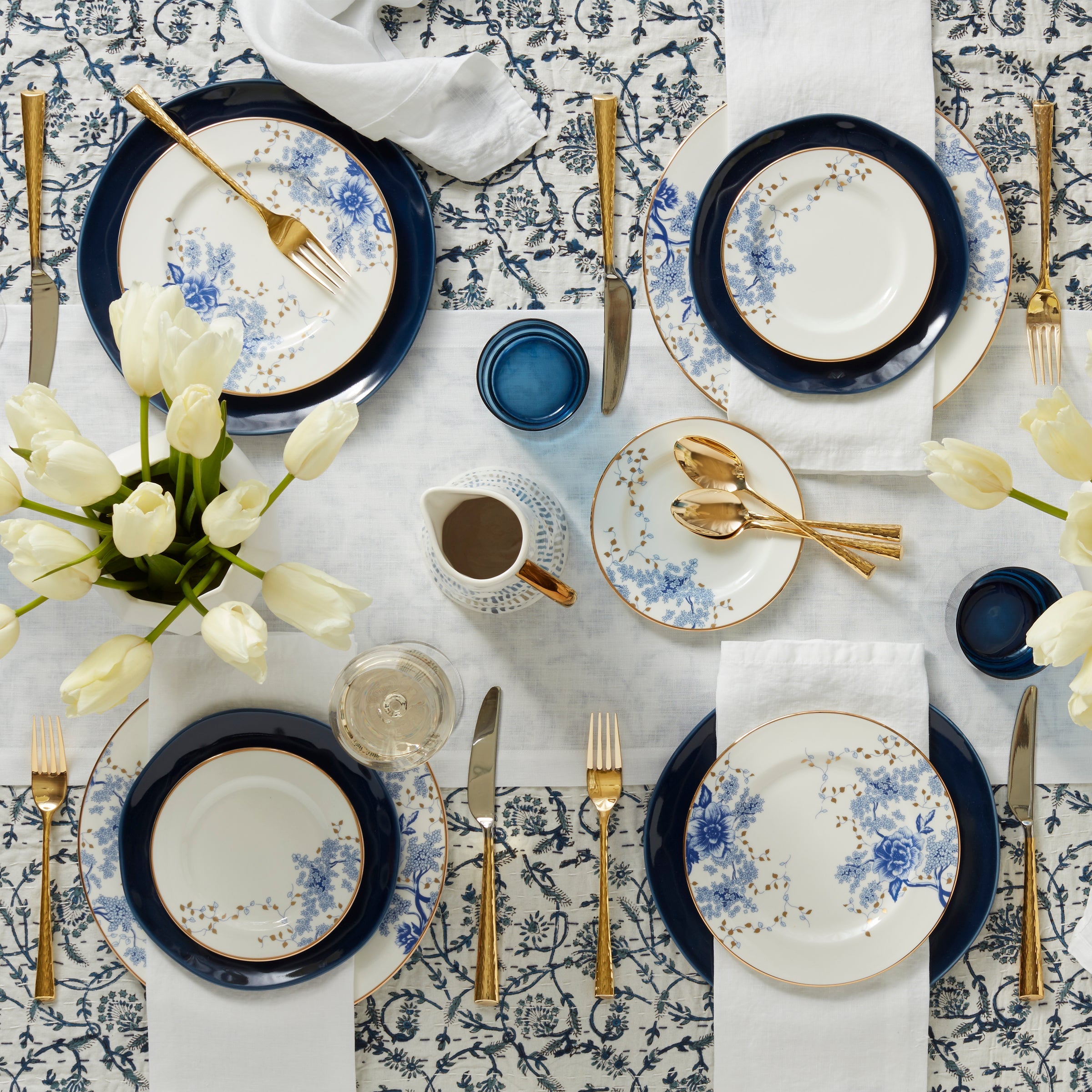 Blue Floral Bone China Dinner Plate with Gold Trim - Image 3