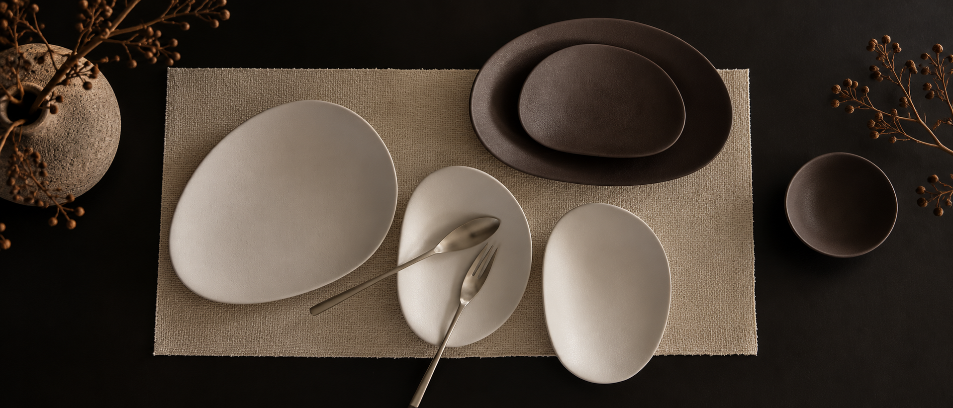 Modern tableware arranged for everyday dining