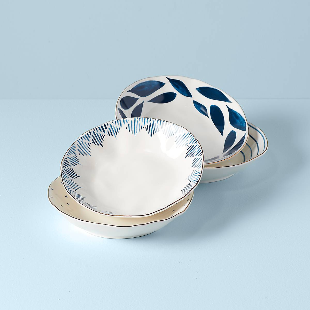 Gold-Banded Pasta Bowls, Set of 4