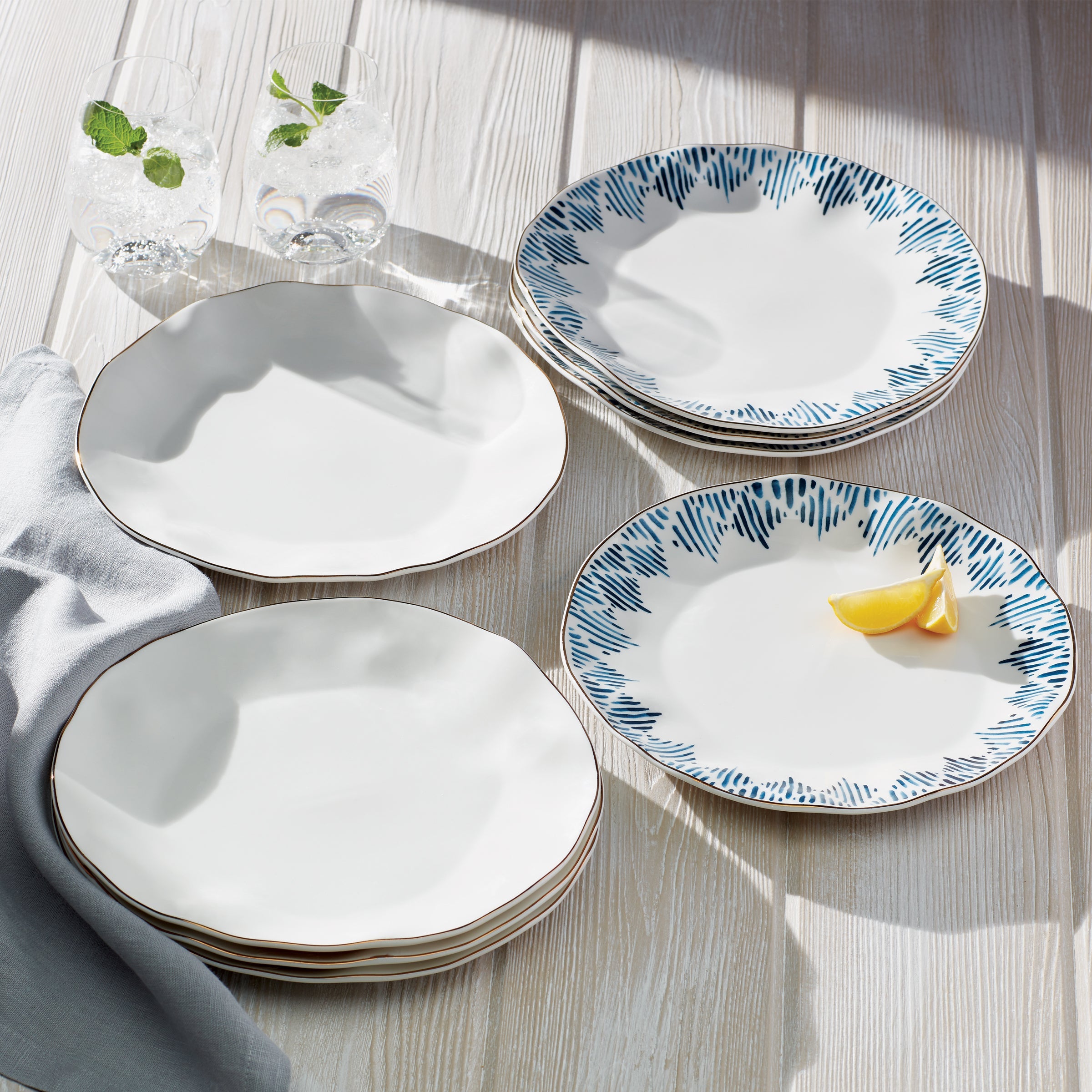White Porcelain Dinner Plates with Gold Rim, Set of 4 - Image 2