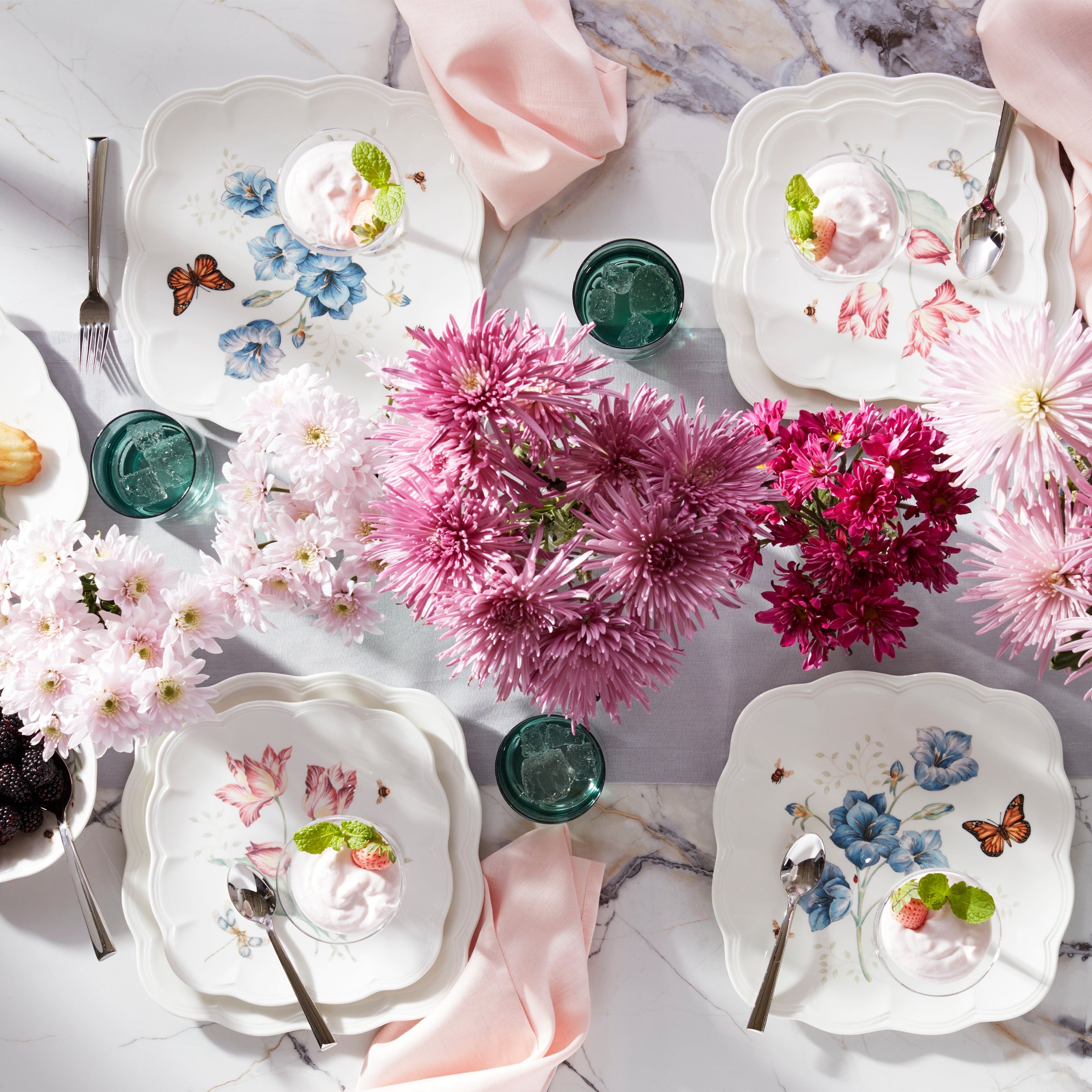 Square Butterfly Floral Dinner Plates, Set of 4 - Image 2