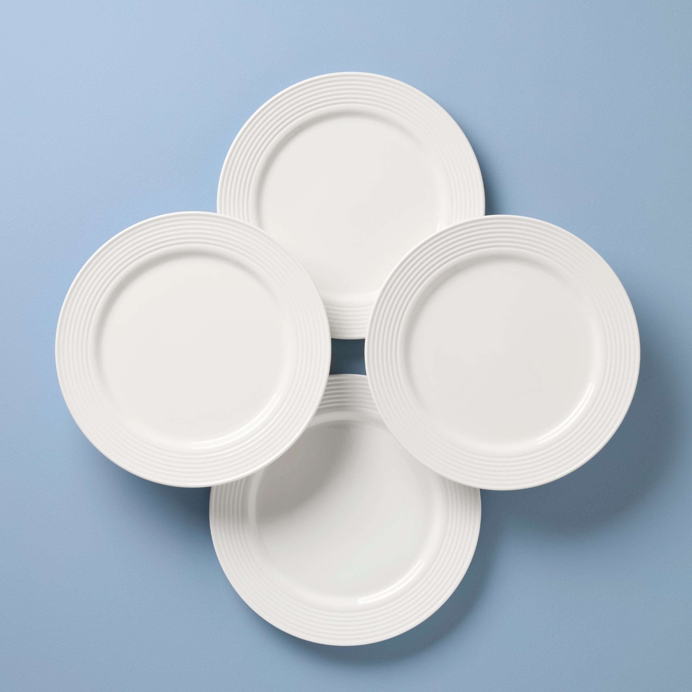 White Corrugated Rim Dinner Plates, Set of 4